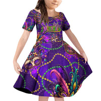 Mardi Gras Family Matching Off Shoulder Short Dress and Hawaiian Shirt Mask Glitter Art - Wonder Print Shop