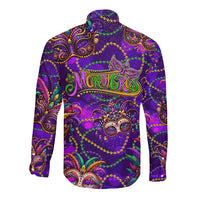Mardi Gras Long Sleeve Button Shirt Mask Glitter Art