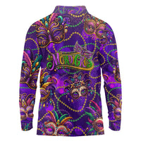 Mardi Gras Long Sleeve Polo Shirt Mask Glitter Art - Wonder Print Shop