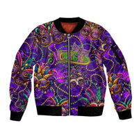 Mardi Gras Sleeve Zip Bomber Jacket Mask Glitter Art - Wonder Print Shop