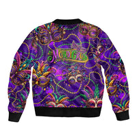 Mardi Gras Sleeve Zip Bomber Jacket Mask Glitter Art - Wonder Print Shop