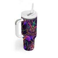 Mardi Gras Tumbler With Handle Mask Glitter Art