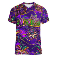 Mardi Gras Women V-Neck T-Shirt Mask Glitter Art - Wonder Print Shop