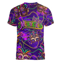 Mardi Gras Women V-Neck T-Shirt Mask Glitter Art - Wonder Print Shop