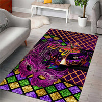 Happy Mardi Gras Area Rug Mask Feather Colorfull