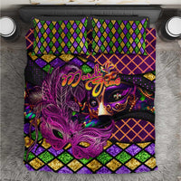 Happy Mardi Gras Bedding Set Mask Feather Colorfull