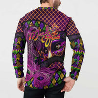 Happy Mardi Gras Button Sweatshirt Mask Feather Colorfull