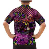 Happy Mardi Gras Family Matching Mermaid Dress and Hawaiian Shirt Mask Feather Colorfull