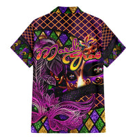 Happy Mardi Gras Family Matching Mermaid Dress and Hawaiian Shirt Mask Feather Colorfull