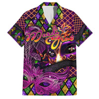 Happy Mardi Gras Family Matching Off The Shoulder Long Sleeve Dress and Hawaiian Shirt Mask Feather Colorfull