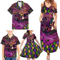 Happy Mardi Gras Family Matching Summer Maxi Dress and Hawaiian Shirt Mask Feather Colorfull - Wonder Print Shop