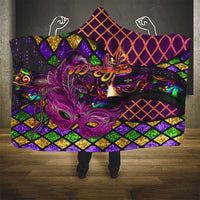 Happy Mardi Gras Hooded Blanket Mask Feather Colorfull - Wonder Print Shop