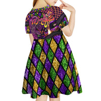Happy Mardi Gras Kid Short Sleeve Dress Mask Feather Colorfull - Wonder Print Shop