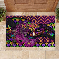 Happy Mardi Gras Rubber Doormat Mask Feather Colorfull - Wonder Print Shop