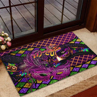 Happy Mardi Gras Rubber Doormat Mask Feather Colorfull - Wonder Print Shop