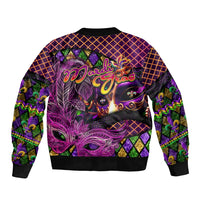 Happy Mardi Gras Sleeve Zip Bomber Jacket Mask Feather Colorfull - Wonder Print Shop