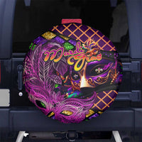 Happy Mardi Gras Spare Tire Cover Mask Feather Colorfull - Wonder Print Shop