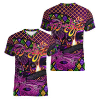 Happy Mardi Gras Women V-Neck T-Shirt Mask Feather Colorfull - Wonder Print Shop