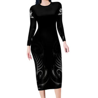 New Zealand Family Matching Long Sleeve Bodycon Dress and Hawaiian Shirt Rugby 2023 Champions Black - Wonder Print Shop