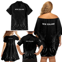 New Zealand Family Matching Off Shoulder Short Dress and Hawaiian Shirt Rugby 2023 Champions Black - Wonder Print Shop