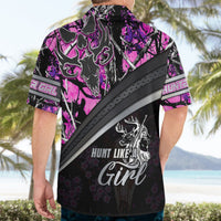 Purple and black Hawaiian shirt back with large script graphic and diagonal stripe