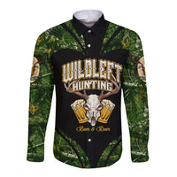 Wildlife Hunting Long Sleeve Button Shirt Beer And Deer - Wonder Print Shop