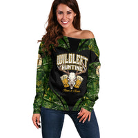 Wildlife Hunting Off Shoulder Sweater Beer And Deer - Wonder Print Shop