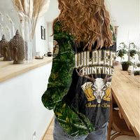 Wildlife Hunting Women Casual Shirt Beer And Deer - Wonder Print Shop