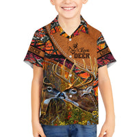Kids' deer hunting Hawaiian shirt with colorful deer and woodland graphic, button collar