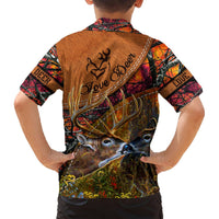 Kids' deer hunting Hawaiian shirt, back view with large deer portrait and 'Love Deer' print