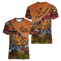 Love Deer Women V Neck T Shirt Deer Hunting Realtree Fire - Wonder Print Shop