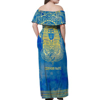 Personalized Mandala Egyptian Pharaoh Family Matching Off Shoulder Maxi Dress and Hawaiian Shirt Eye of Horus Blue - Wonder Print Shop