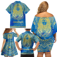 Personalized Mandala Egyptian Pharaoh Family Matching Off Shoulder Short Dress and Hawaiian Shirt Eye of Horus Blue - Wonder Print Shop