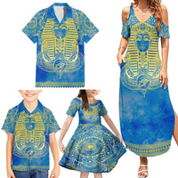 Personalized Mandala Egyptian Pharaoh Family Matching Summer Maxi Dress and Hawaiian Shirt Eye of Horus Blue - Wonder Print Shop