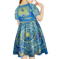 Personalized Mandala Egyptian Pharaoh Kid Short Sleeve Dress Eye of Horus Blue - Wonder Print Shop
