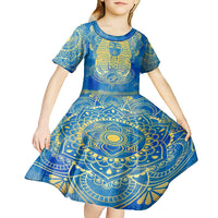 Personalized Mandala Egyptian Pharaoh Kid Short Sleeve Dress Eye of Horus Blue - Wonder Print Shop