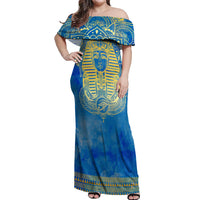 Personalized Mandala Egyptian Pharaoh Off Shoulder Maxi Dress Eye of Horus Blue - Wonder Print Shop