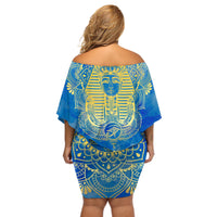 Personalized Mandala Egyptian Pharaoh Off Shoulder Short Dress Eye of Horus Blue - Wonder Print Shop