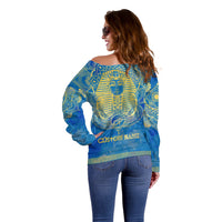 Personalized Mandala Egyptian Pharaoh Off Shoulder Sweater Eye of Horus Blue - Wonder Print Shop