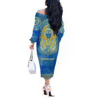 Personalized Mandala Egyptian Pharaoh Off The Shoulder Long Sleeve Dress Eye of Horus Blue - Wonder Print Shop