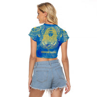 Personalized Mandala Egyptian Pharaoh Raglan Cropped T Shirt Eye of Horus Blue - Wonder Print Shop