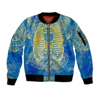 Personalized Mandala Egyptian Pharaoh Sleeve Zip Bomber Jacket Eye of Horus Blue - Wonder Print Shop