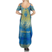 Personalized Mandala Egyptian Pharaoh Summer Maxi Dress Eye of Horus Blue - Wonder Print Shop