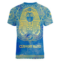 Personalized Mandala Egyptian Pharaoh Women V Neck T Shirt Eye of Horus Blue - Wonder Print Shop