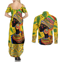 Personalized Africa Woman Couples Matching Summer Maxi Dress and Long Sleeve Button Shirt Tropical Style - Wonder Print Shop