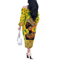 Personalized Africa Woman Off The Shoulder Long Sleeve Dress Tropical Style - Wonder Print Shop