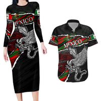 Eagle Snake Mexico Couples Matching Long Sleeve Bodycon Dress and Hawaiian Shirt Aztec Sun Stone