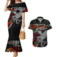 Eagle Snake Mexico Couples Matching Mermaid Dress and Hawaiian Shirt Aztec Sun Stone
