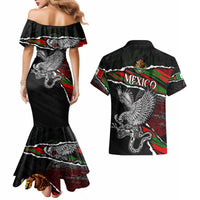 Eagle Snake Mexico Couples Matching Mermaid Dress and Hawaiian Shirt Aztec Sun Stone