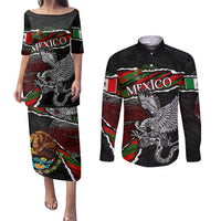 Eagle Snake Mexico Couples Matching Puletasi and Long Sleeve Button Shirt Aztec Sun Stone